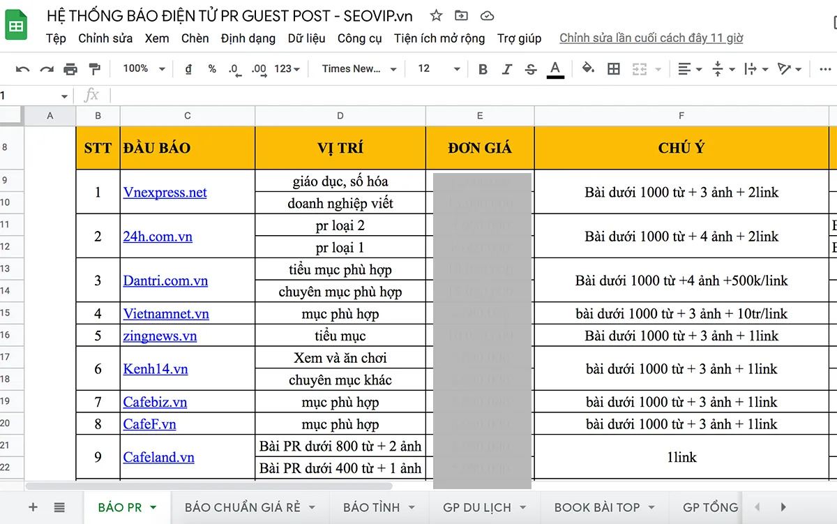 Hệ thống báo điện tử PR SEOViP