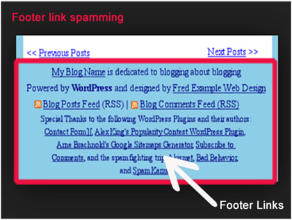 Minh họa về việc spam link tại footer của dự án