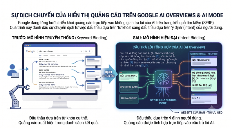 Sự dịch chuyển của hiển thị quảng cáo trên Google AI Overviews & AI Mode