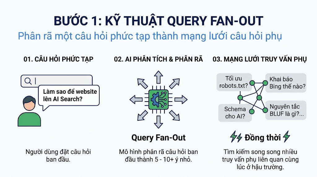 Kỹ thuật Query Fan-Out (Phân rã truy vấn thành mạng lưới câu hỏi phụ)