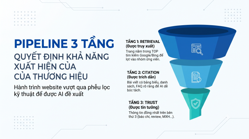 Pipeline 3 tầng quyết định khả năng xuất hiện của thương hiệu
