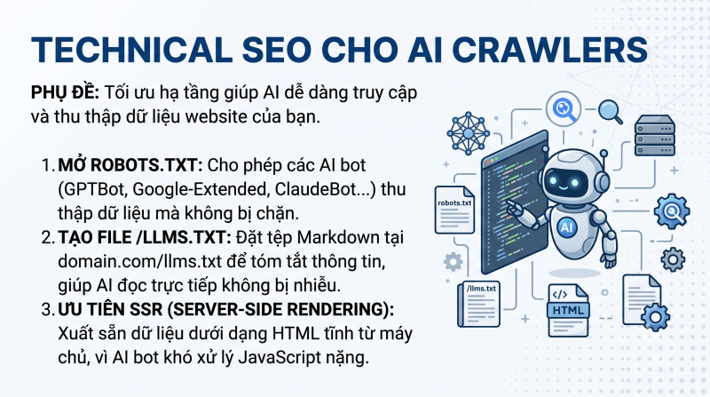 Tối ưu Hạ tầng Kỹ thuật (Technical SEO) cho AI Crawlers